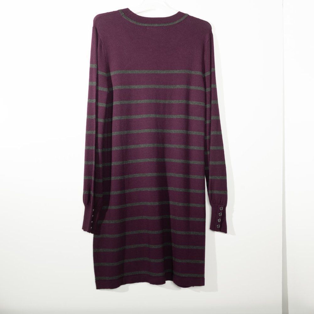 Tommy Hilfiger Sweater dress long bell sleeve color plum /gray stripes size S